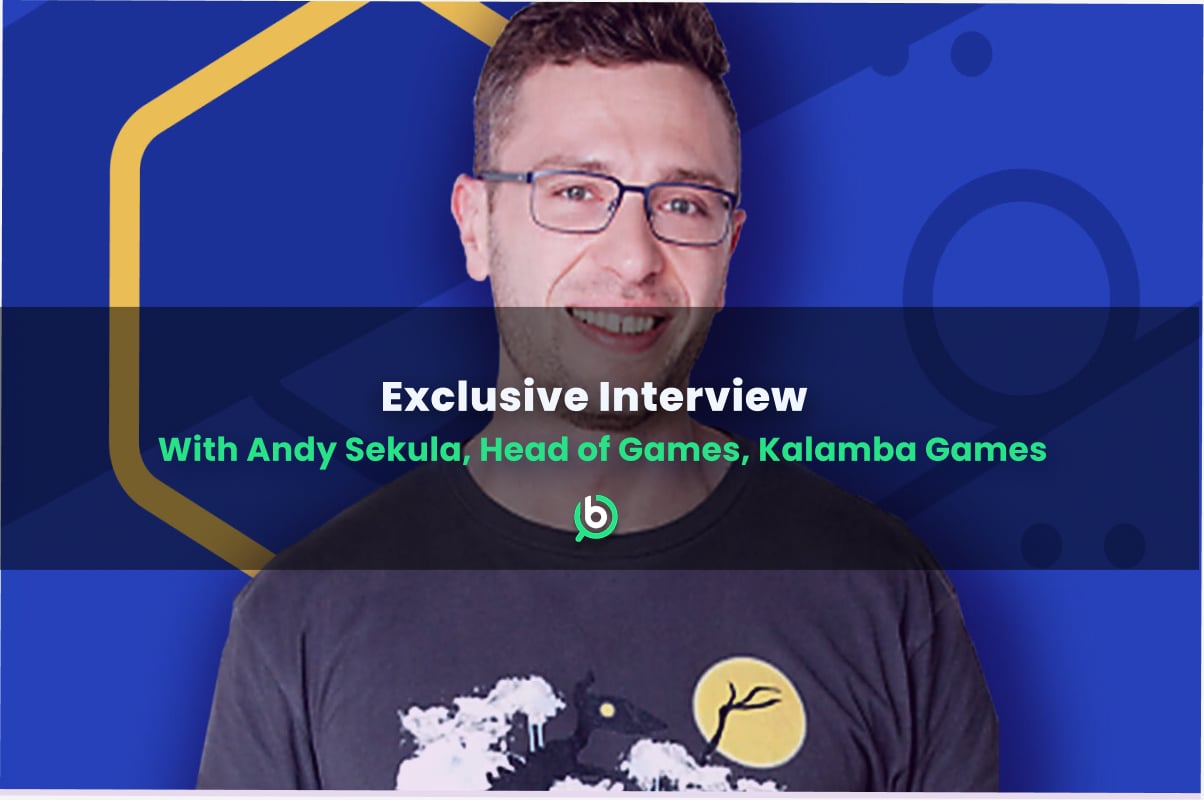 Portrait of Andy Sekula, Head of Games at Kalamba Games, with overlaid text reading “Exclusive Interview”