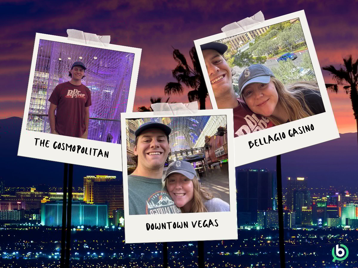 Images of our blackjack tester and his plus one visiting the Cosmopolitan, Downtown Las Vegas and Bellagio