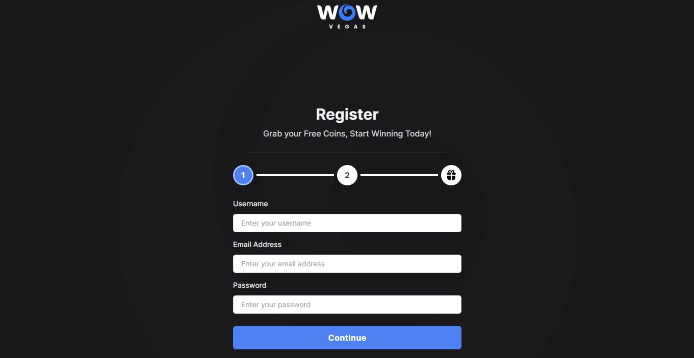 Wow Vegas casino account registration