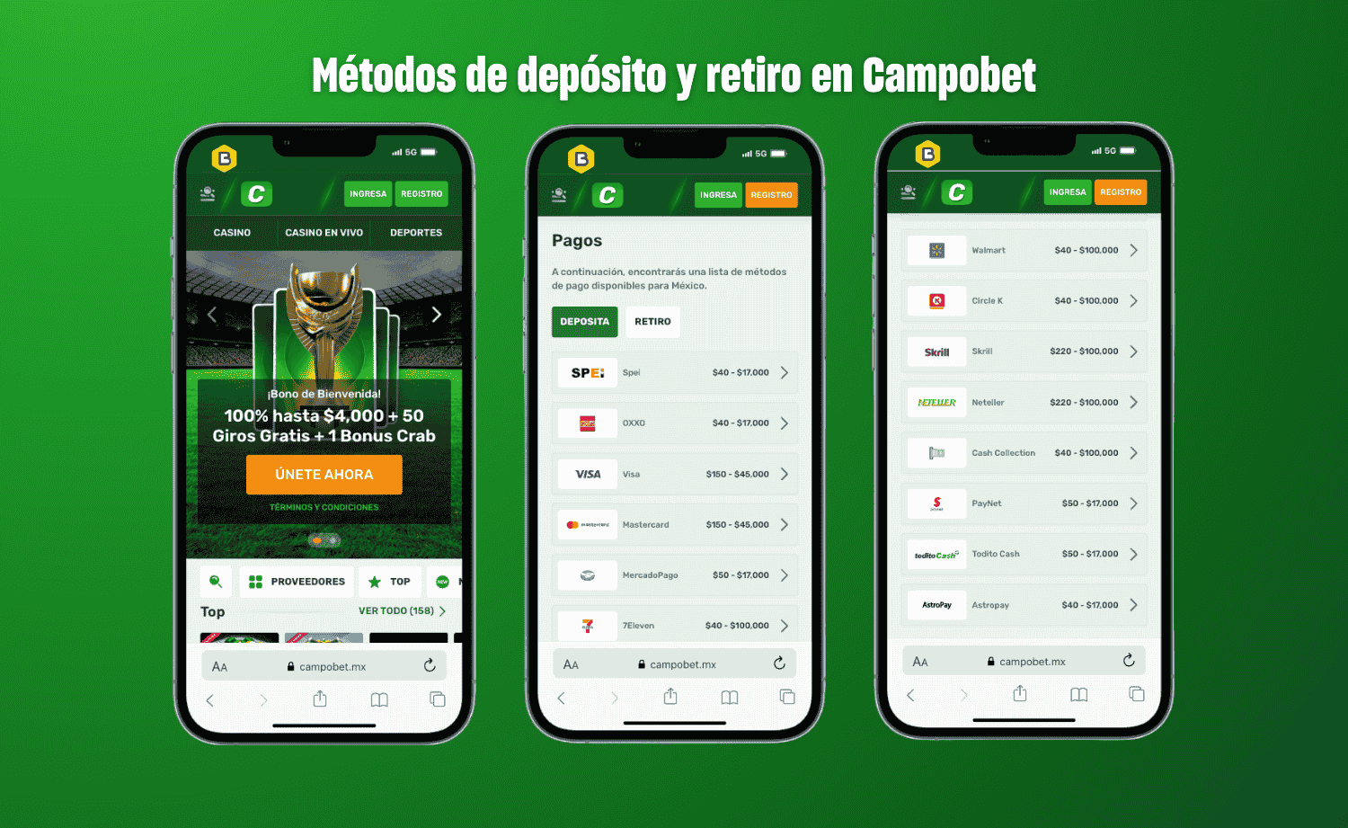 Métodos de depósito y retiro en Campobet