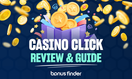 Casino Click review and guide with coins bursting from a gift box