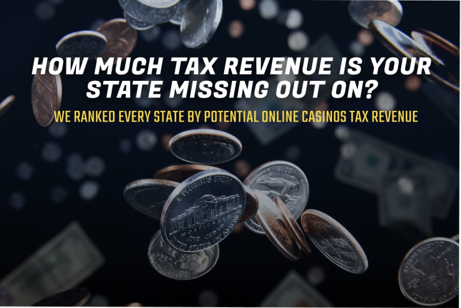 Featured image with coins in the background and a text: “How much tax revenue is your state missing out on?”
